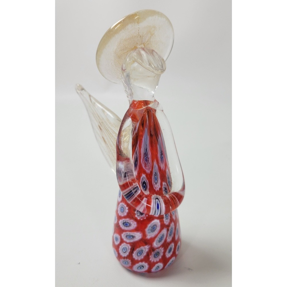 Murano Italy Millefiori Glass Angel Figurine Red Gold *Broken Wing*